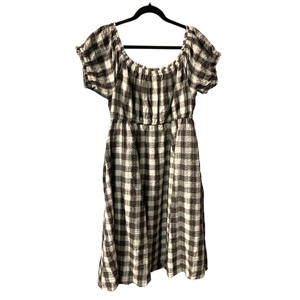 Torrid Womens Gingham Peasant Midi Dress Size 1X Black White Off Shoulder Summer - Picture 3 of 8
